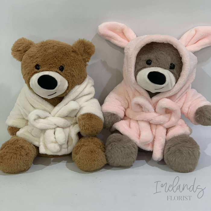 Dressing Gown Teddy Bear Pink or White Robe | Ireland's Florist Irelands Florist Dressing Gown Teddy Bear Pink or White Robe | Ireland's Florist Irelands Florist