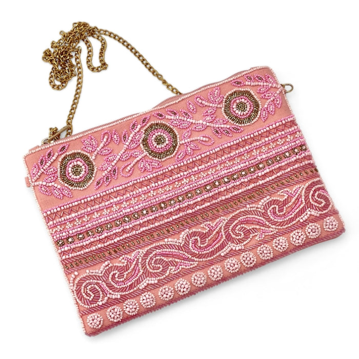 Pink Bead Textured Clutch Bag